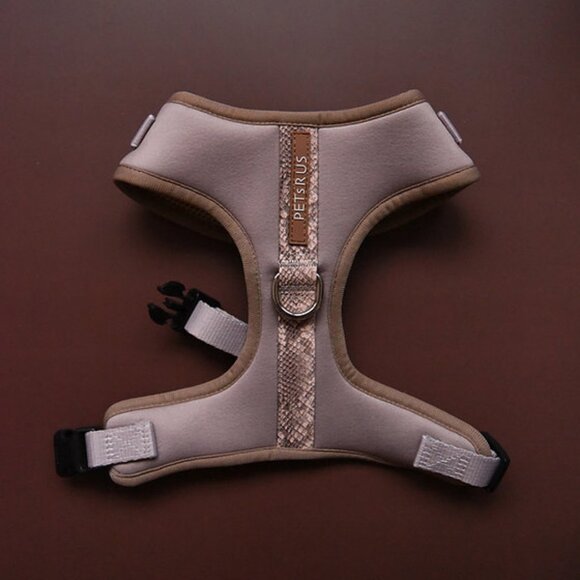 PETsRUS Premium No Pull Dog Harness 2 Leash Clips Brown Snake Leather Neoprene - Picture 1 of 8